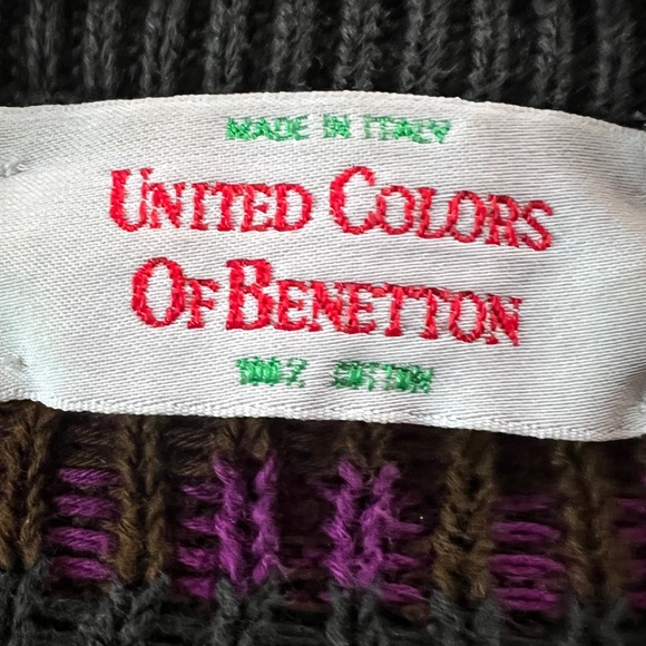 Vintage 80s United Colors of Benetton Multicolor Aztec Cotton Sweater Size XL - Picture 5 of 8